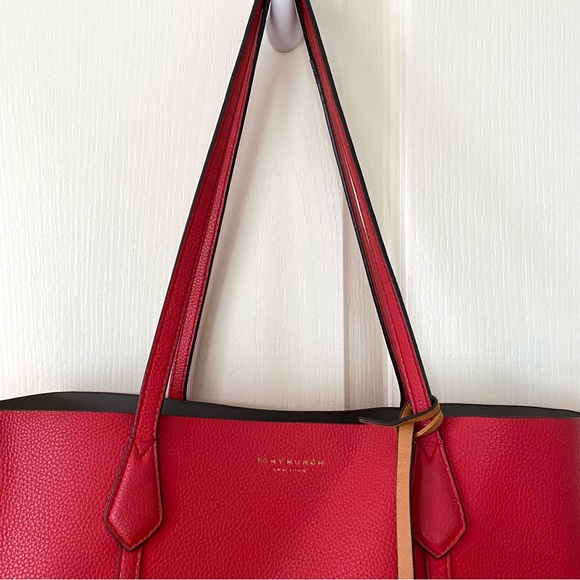 Tory Burch Perry Red Pebble Leather Triple Compartment Tote/Shoulder Bag - Picture 4 of 16
